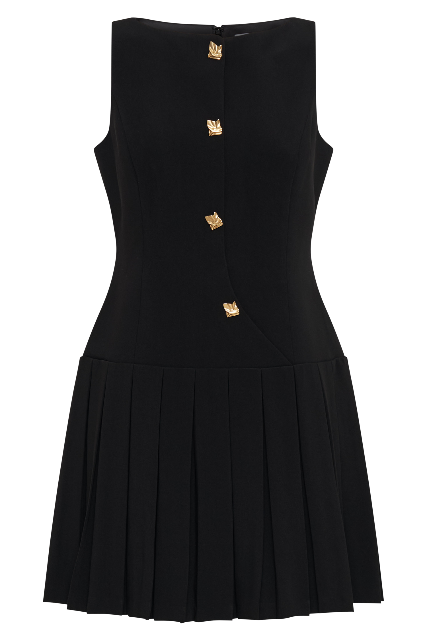Sleeveless Pleated Mini Dress - Black