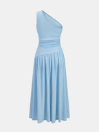 One-Shoulder Ruched Textured Midi Dress