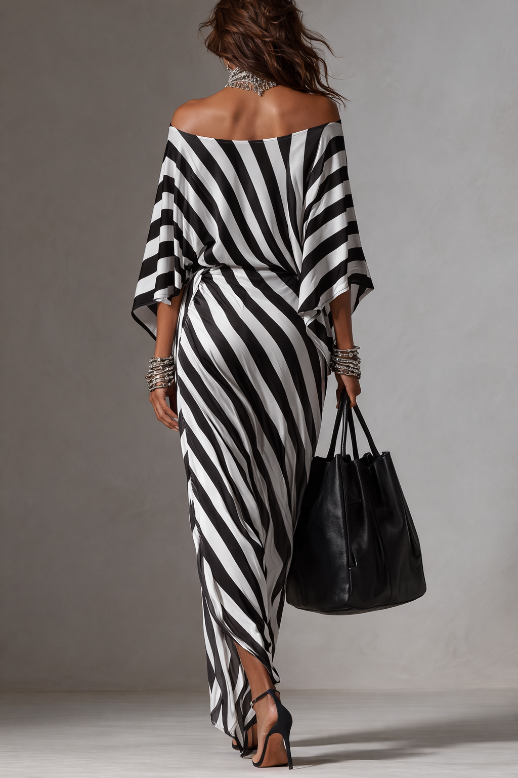 Statement Monochrome Stripe Asymmetric Maxi Dress