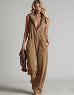 Sleeveless Hooded Zip-Front Jumpsuit