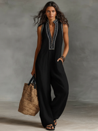 Women's Minimalist Linen Blend Sleeveless Jumpsuit