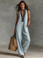Women's Minimalist Linen Blend Sleeveless Jumpsuit