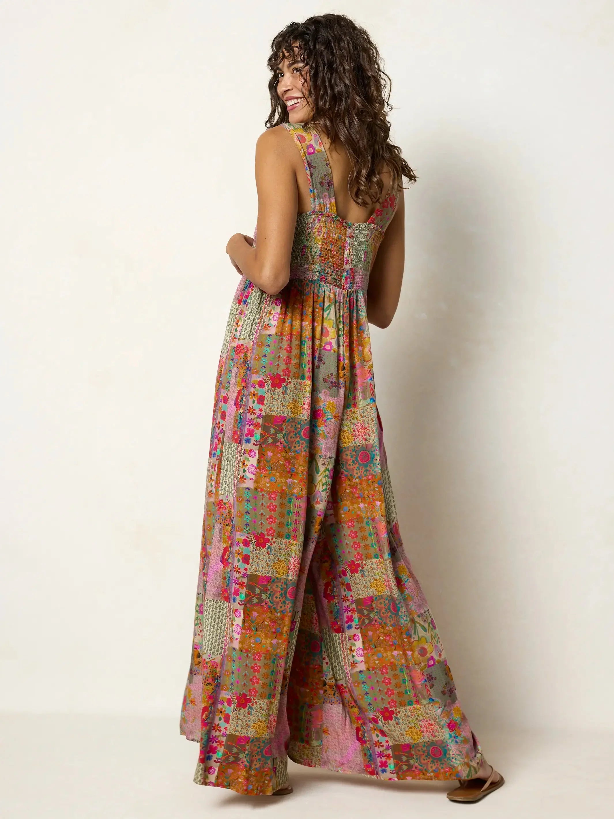 🌼 Boho Patchwork Floral Wide-Leg Jumpsuit (XL-5XL)