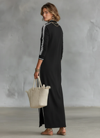 Minimalist White-trimmed Button-down Collar Sweatshirt Dress Maxi Dress