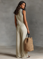 Women's Minimalist Linen Blend Sleeveless Jumpsuit