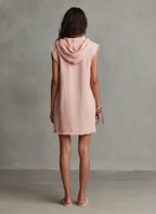 Women's Minimalist Linen-Blend Mini Dress — Hooded, Sleeveless, Raw Hem