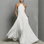 Cotton And Linen Blend Simple Backless Sleeveless Long Dress