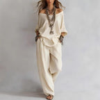 Women'S One-Shoulder Loose Top Wide-Leg Pants Cross-Border Two-Piece Set