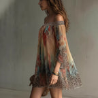 Fairy Off-Shoulder Floral Leopard Print Skirt