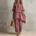 V-Neck Loose Striped Casual Two-Piece Suit
