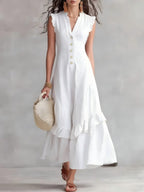 Sleeveless Ruffled V-Neck Maxi Dress