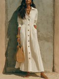 Women'S Crinkle‑Textured Collared Button‑Front Maxi Shirt Dress
