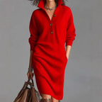 Women's Autumn Casual Lapel Button Loose Mid-Length Sweater Dress