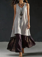 High-Low Tunic Top & Sheer Layered Wide Leg Pants