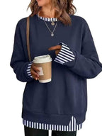 Women’s Oversized Contrast Rib Cuff Layered Look Pullover