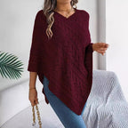 Cable Knit Hollow Out V-Neck Poncho Sweater Cape