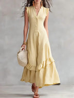 Sleeveless Ruffled V-Neck Maxi Dress