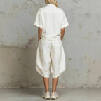 Linen Zip-Neck Top & Harem Culottes Set