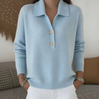 Knitted Lapel Half Placket Button Loose Casual Sweater