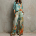 Watercolor Floral Print Two-Piece Linen-Blend Set