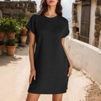 Women's Casual Roll‑Short‑Sleeve T‑Shirt Dress