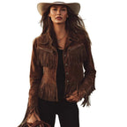 Solid Color Lapel Short Tassel Suede Jacket