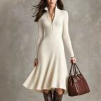 Half‑Zip Ribbed Knit Fit‑and‑Flare Midi Sweater Dress