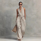 Casual Lace-Up Sleeveless Cotton Blend Jumpsuit