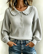 Women's Ruffle Collar Ribbed Knit Sweater