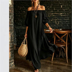 Women White Off‑Shoulder Balloon Sleeve Flowy Maxi Dress