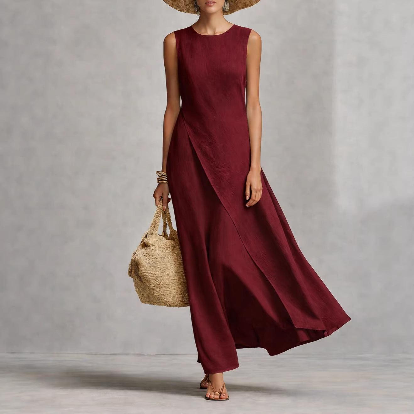 Sleeveless Asymmetrical Linen Maxi Dress