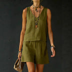Casual V-Neck Sleeveless Top & Shorts Set