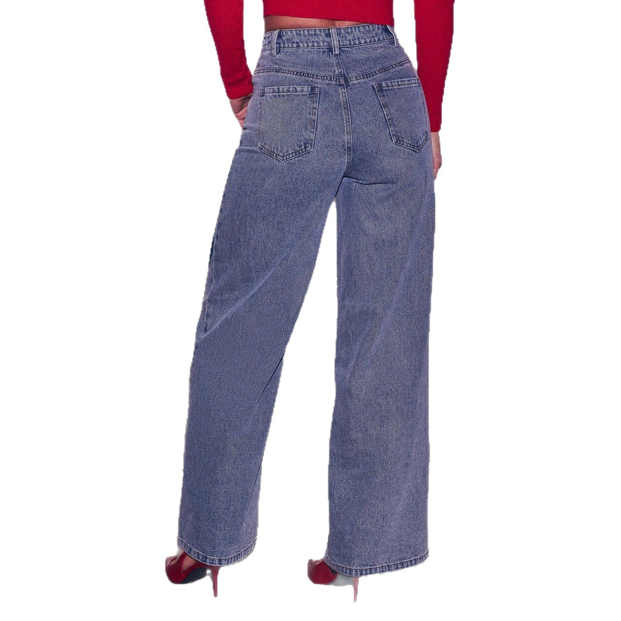 Light Wash Heart Patch High Waist Wide Leg Denim Jeans