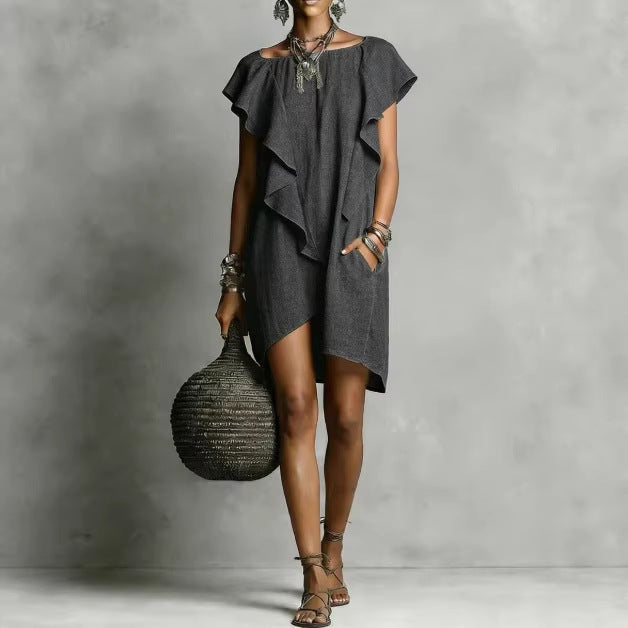 Elegant And Romantic Contrasting Color Ruffle Dress