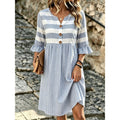 Women's Striped Notch Neck Button Front Midi Dress