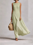 Sleeveless Asymmetrical Linen Maxi Dress