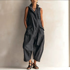 Sleeveless Linen Utility Jumpsuit Loose Cropped Wide Leg Cargo Jumpsuit