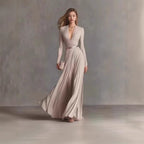 Solid Color Textured Long-Sleeved Elegant Dress For Women With Small Fragrant Waist