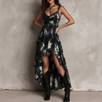 Black Floral High-Low Maxi Dress