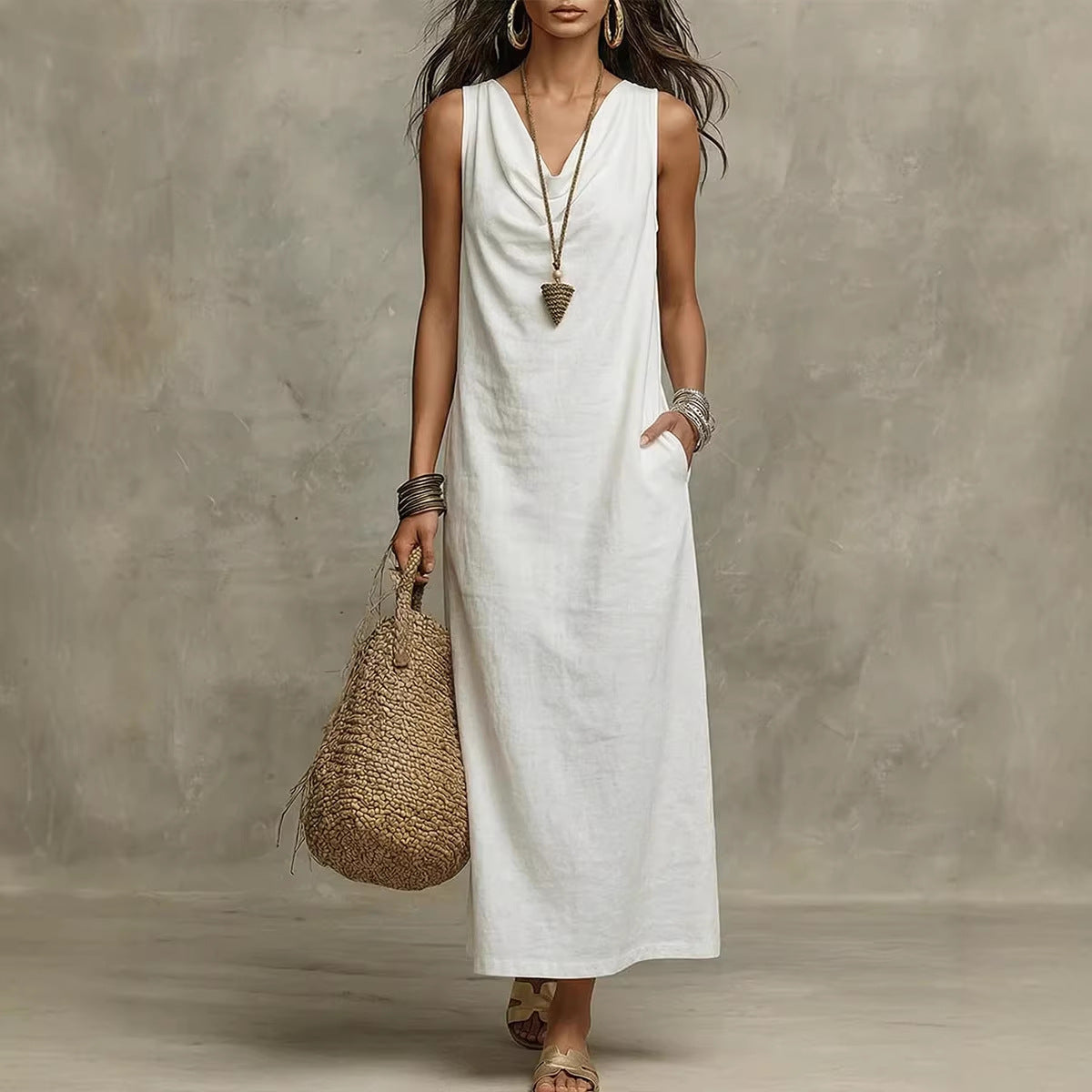 🌟 Sleeveless Linen Maxi Dress: Effortless Boho-Chic for Every Occasion