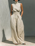 Women'S Sleeveless Turtleneck Top & High‑Waist Wide‑Leg Pants Two‑Piece Set