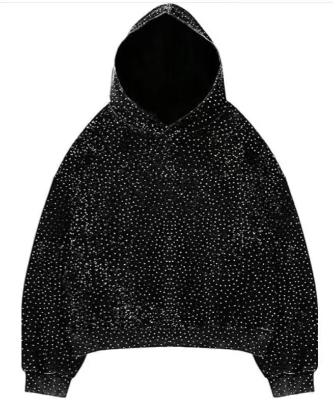 Sparkle Rhinestone Long Sleeve Drawstring Hooded Sweatshirt