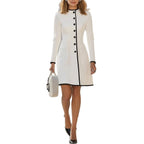 Round Neck Contrast Piping Long Sleeve Tailored Mini Dress