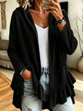 Ruffle Hooded Cardigan – Oversized Knit Open-Front Hoodie