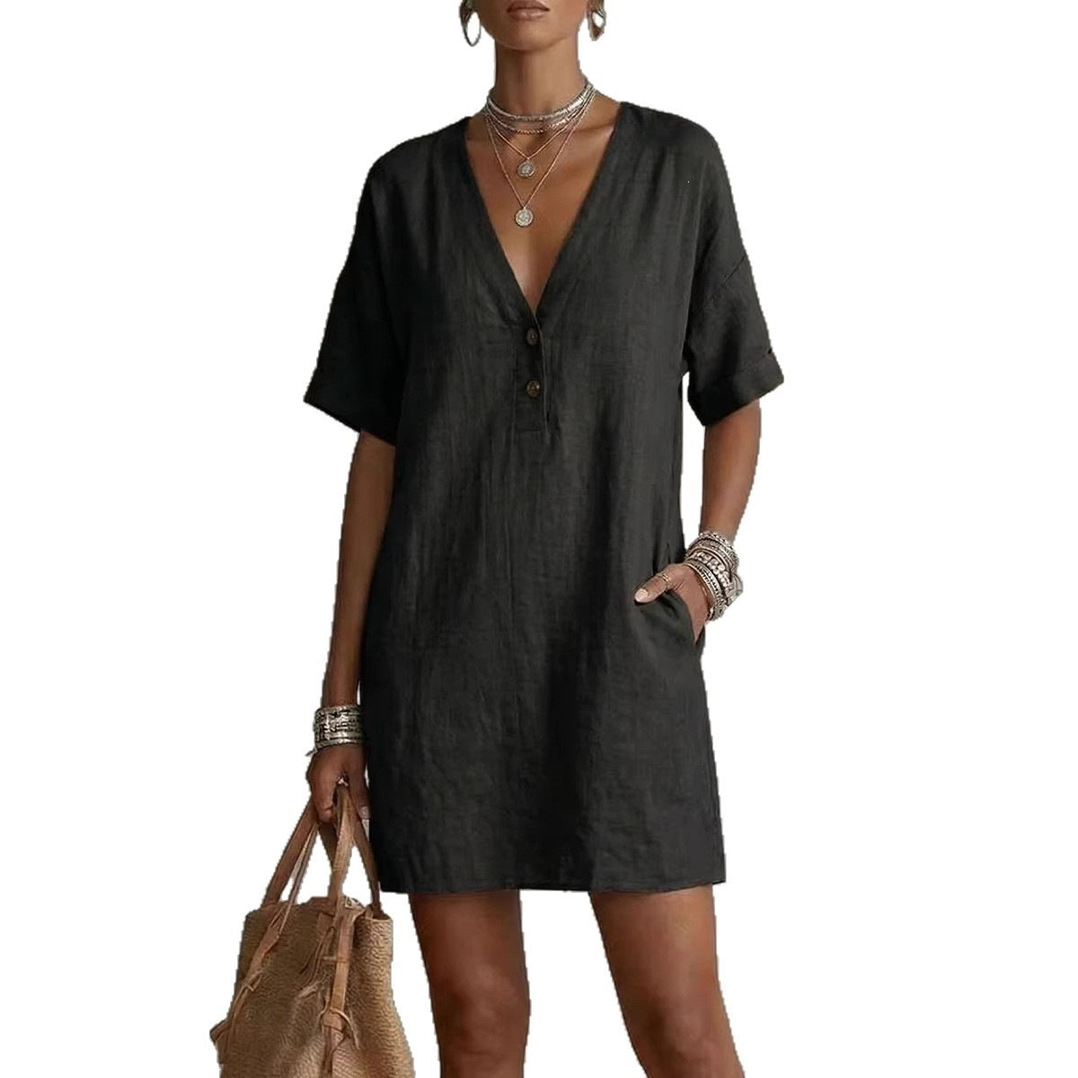 Summer V-Neck Loose Casual Independent New Fashion Dress
