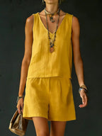Casual V-Neck Sleeveless Top & Shorts Set