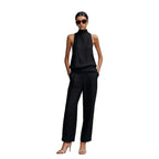 Women's Elegant Cotton And Linen Round-neck Sleeveless Top And Trousers Set