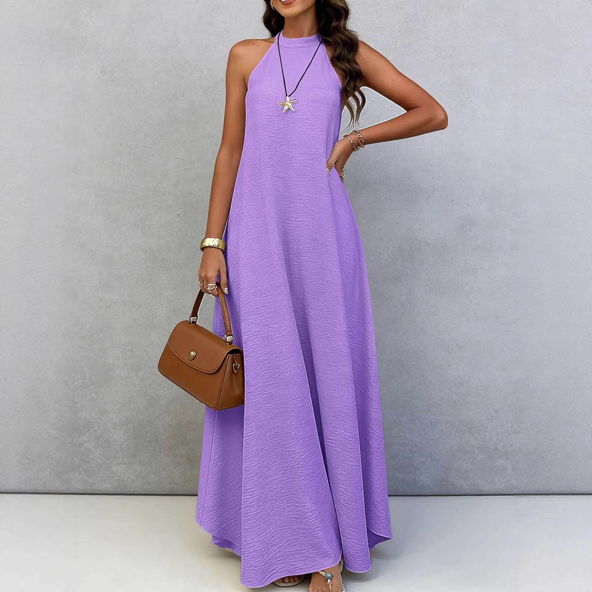 Halter Neck Tie-Back Maxi Dress