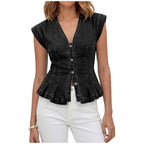 V-Neck Denim Peplum Vest