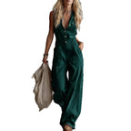 Women's Shirt-collar Sleeveless Wide-leg Jumpsuit